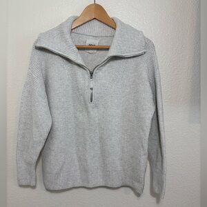 Aerie Cozy Up Waffle Quarter Zip Sweater Size XS Light Heather Gray | comfy |